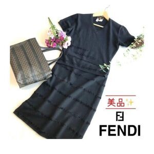 Fendi Black Wool-Cashmere Skirt and Sweater Set - Size 42
